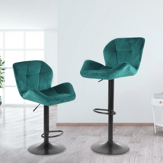 (Green) 2x Breakfast Bar Stools Bar Chairs for Kitchen Bar Stools with Velvet Swivel Gas