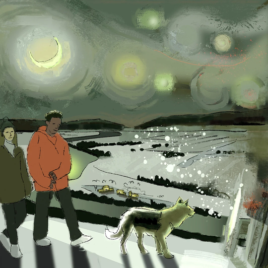 starry Night Dog Christmas Art Print