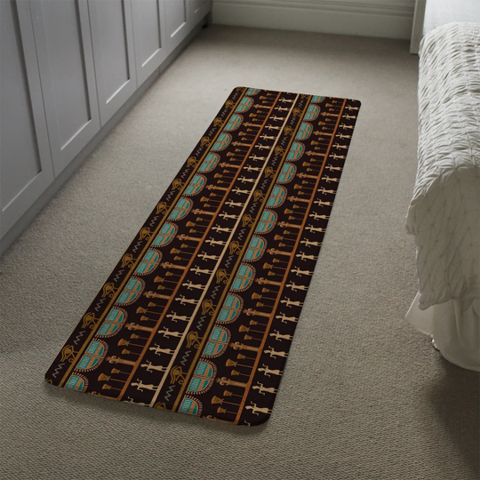 Laplant Hieroglyphs Designer Shaggy Charcoal/Aqua/Orange Rug