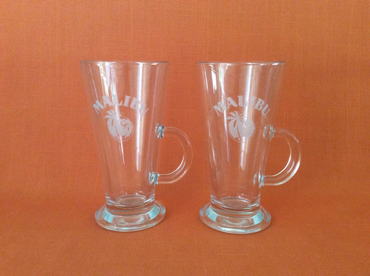 Malibu Coffee/Hot Chocolate Glasses | Sold in Pairs, With Handles, Retro Barware, Latte