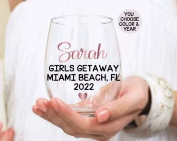 Girls Trip Gifts, 2022, Getaway Wine Glass Personalized, Weekend Gift Ideas, Cups, For