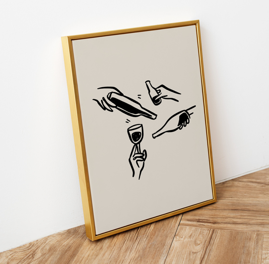 Wine Glasses Print, Trendy Cheers Poster, Illustration, Retro Art A1 Aesthetic Room, Gift, Unframed