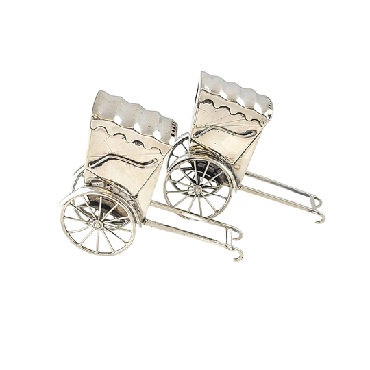Japanese 950 Sterling Silver Rickshaw Cart Salt & Pepper Shakers #9683