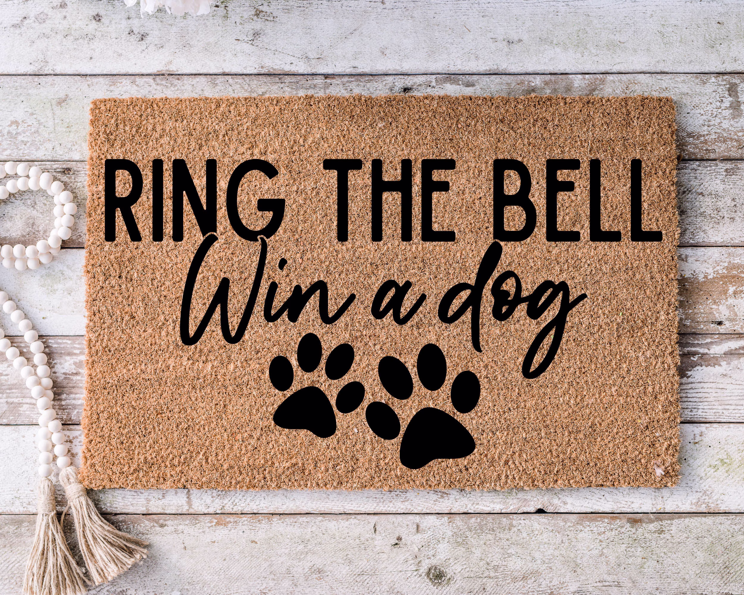 Ring The Bell Win A Dog, Funny Doormat, Housewarming Gift, Welcome Mat, Door Closing Wedding Gift -147