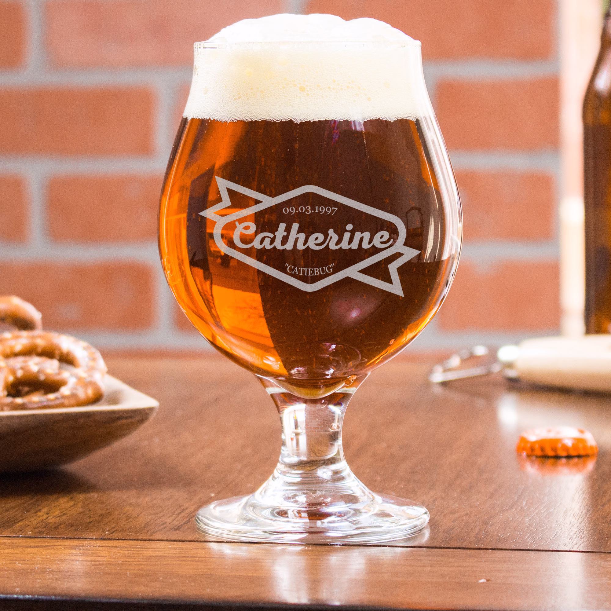 Personalized Belgian Glasses - Etched Beer Glass Gifts For Boyfriend, Snifter Tulip Glass, Design B2