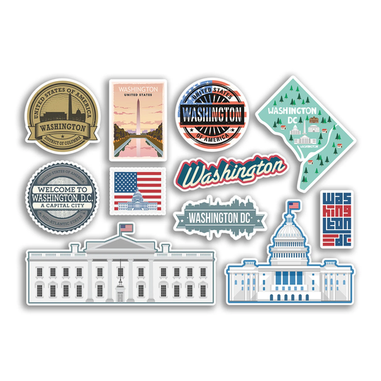 A5 Sticker Sheet Washington Dc Landmarks Vinyl Stickers - White House America City Map Stamp Skyline Travel Holiday Culture Aesthetic #78498