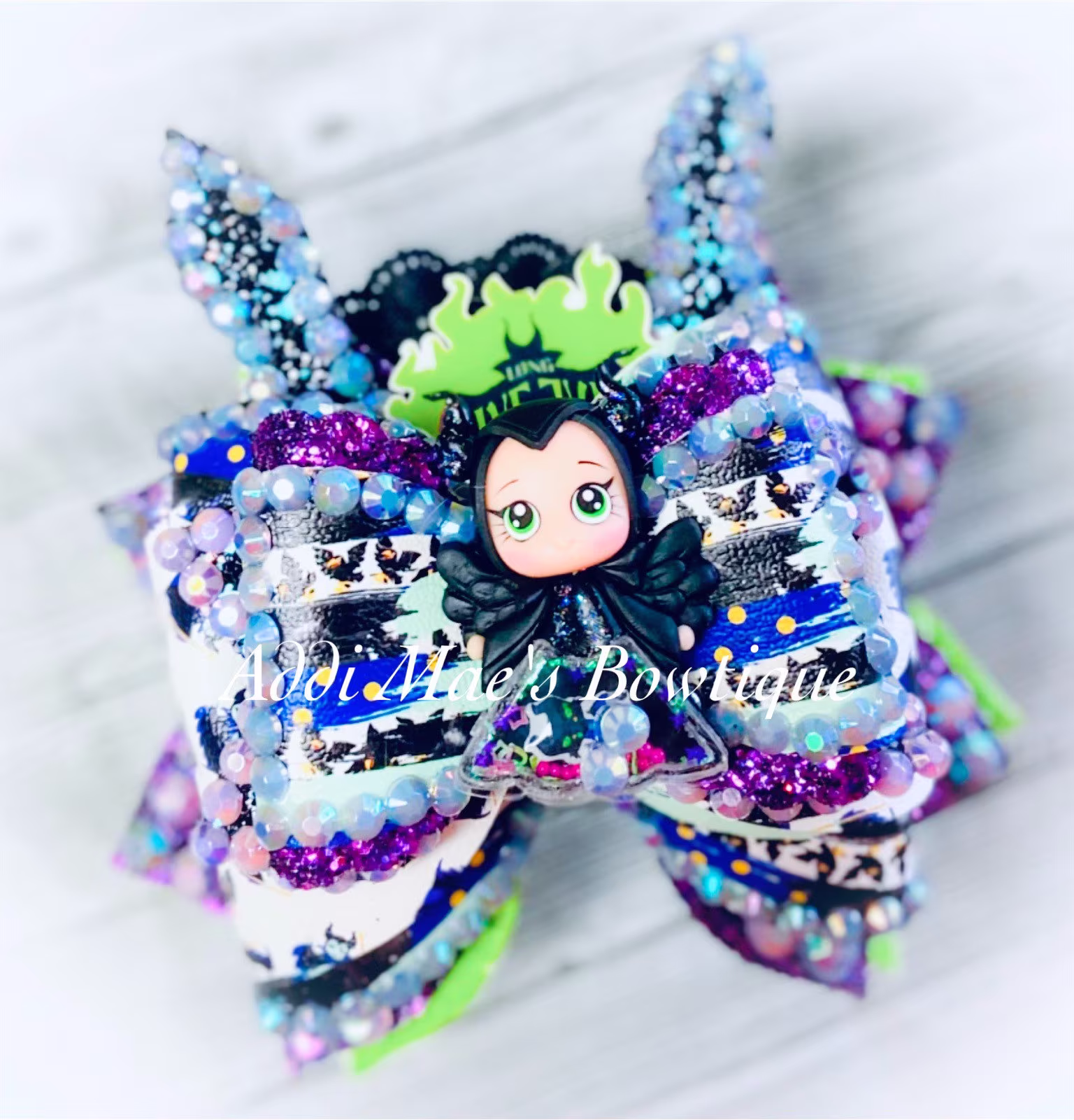 Malificent Faux Leather Glitter Bow/Glitter Bow/Malificent Leather/Malificent Shaker Clay/Villain Bow