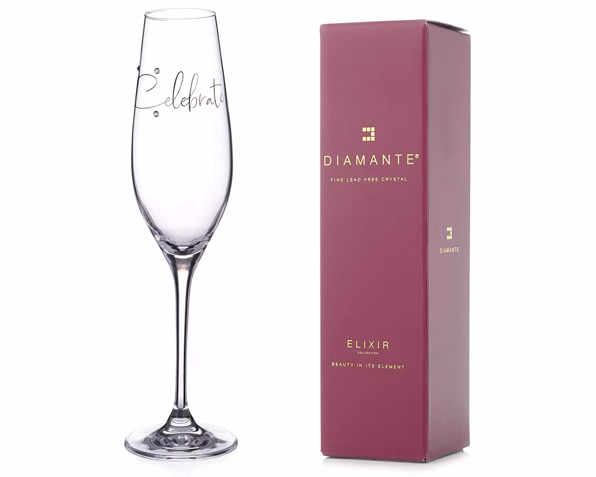 Diamante Swarovski Champagne Flute Crystal Prosecco Glass With "Celebrate