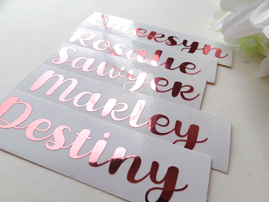 Hanger Stickers, Personalized Decals, Bridesmaid Shower, Hen Party, Wedding Favour, Rose Gold Names, Custom Vinyl Sticker, Script Decals