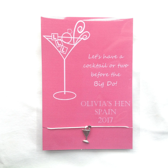 Personalised Hen Party Favours Friendship Bracelets Hen Charms Cocktail Charm Favour