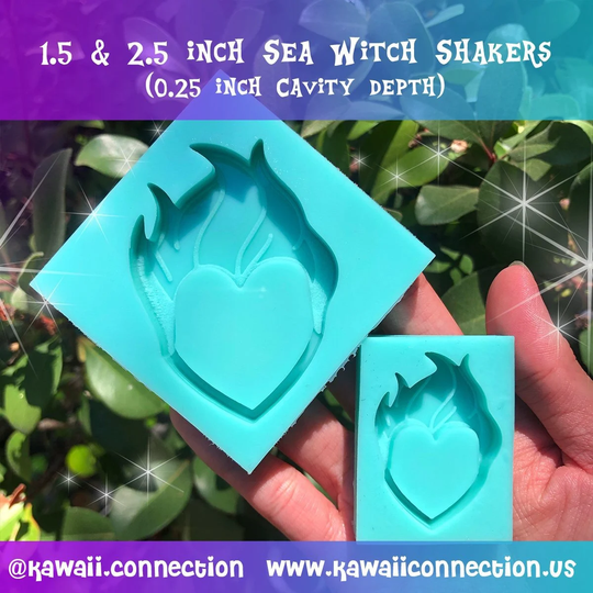 1.5 Or 2.5 Inch Simplistic Sea Witch Shiny Backed Shaker Princess Villain Silicone Mold For Custom Resin Keychain & Charms