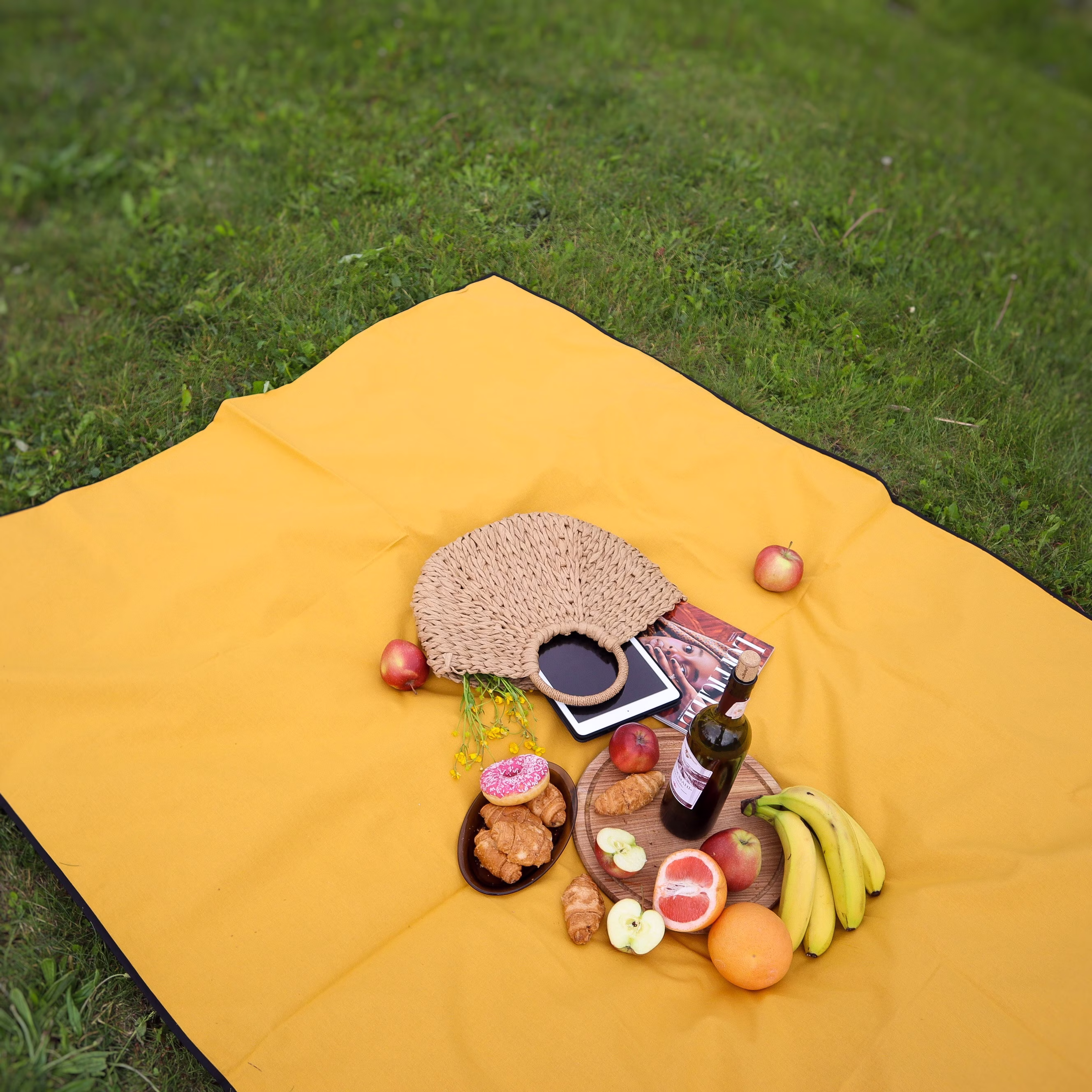 Waterproof Blanket Pidstylai, For Home, Beach & Picnic, Handmade, Washable, Outdoor Rug Kids, 59x79 Inch | 150x200 cm, Mustard Color
