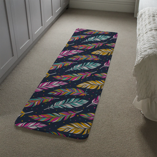 Leavell Retro Colour Feathers Designer Shaggy Navy/Yellow/Pink Rug