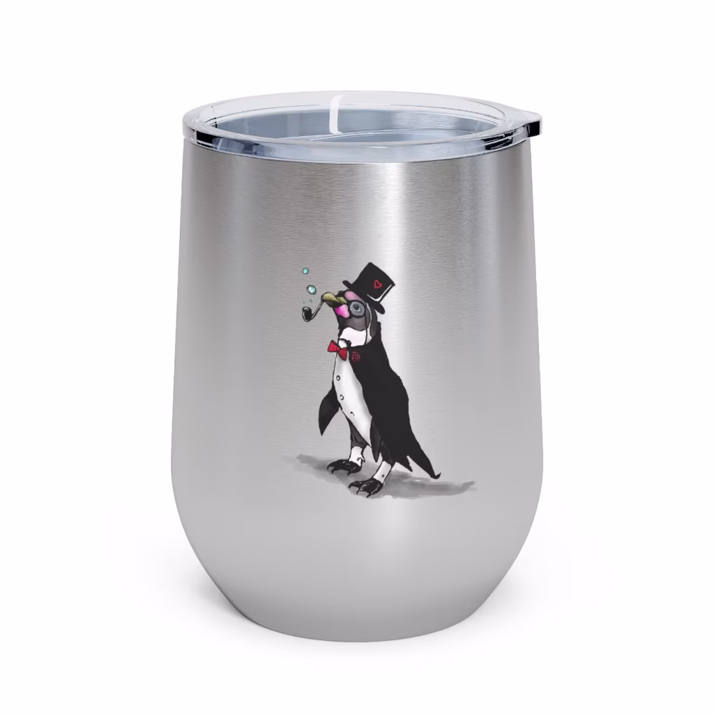 Sir. Bubbles | Penguin With Origami Heart 12Oz Insulated Wine Tumbler
