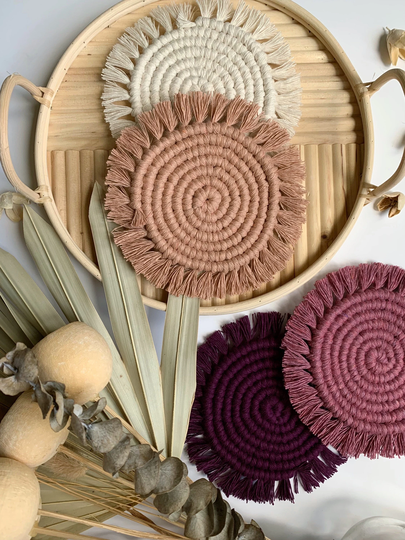 Macramé Coaster Set | Boho Table Decor Plant Mat Mug Rug Gift Patio