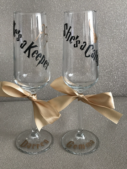 Personalised Engagement Gift, Personalised Champagne Flutes, Keeper/Catch Glasses, Wedding Prosecco