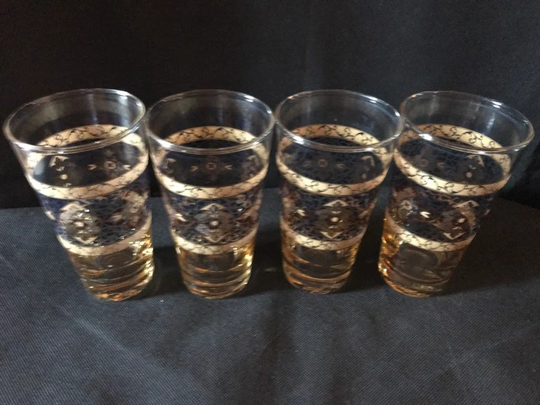 Vintage Set Of 4 Enamelled Glasses