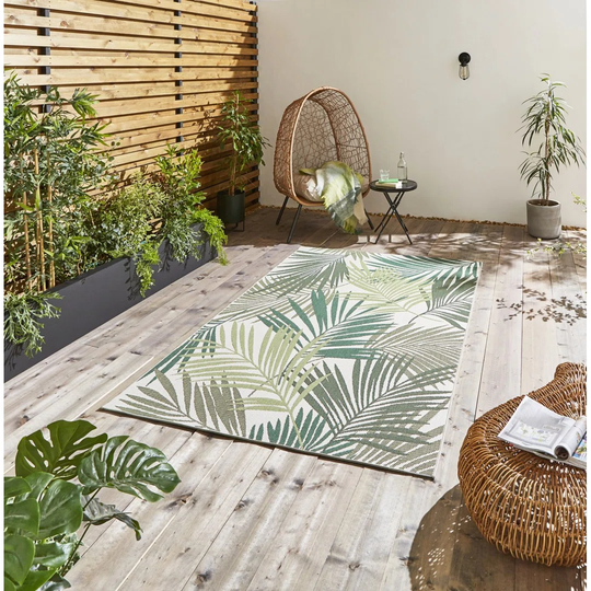 Machine Woven Green/Light Beige Rug
