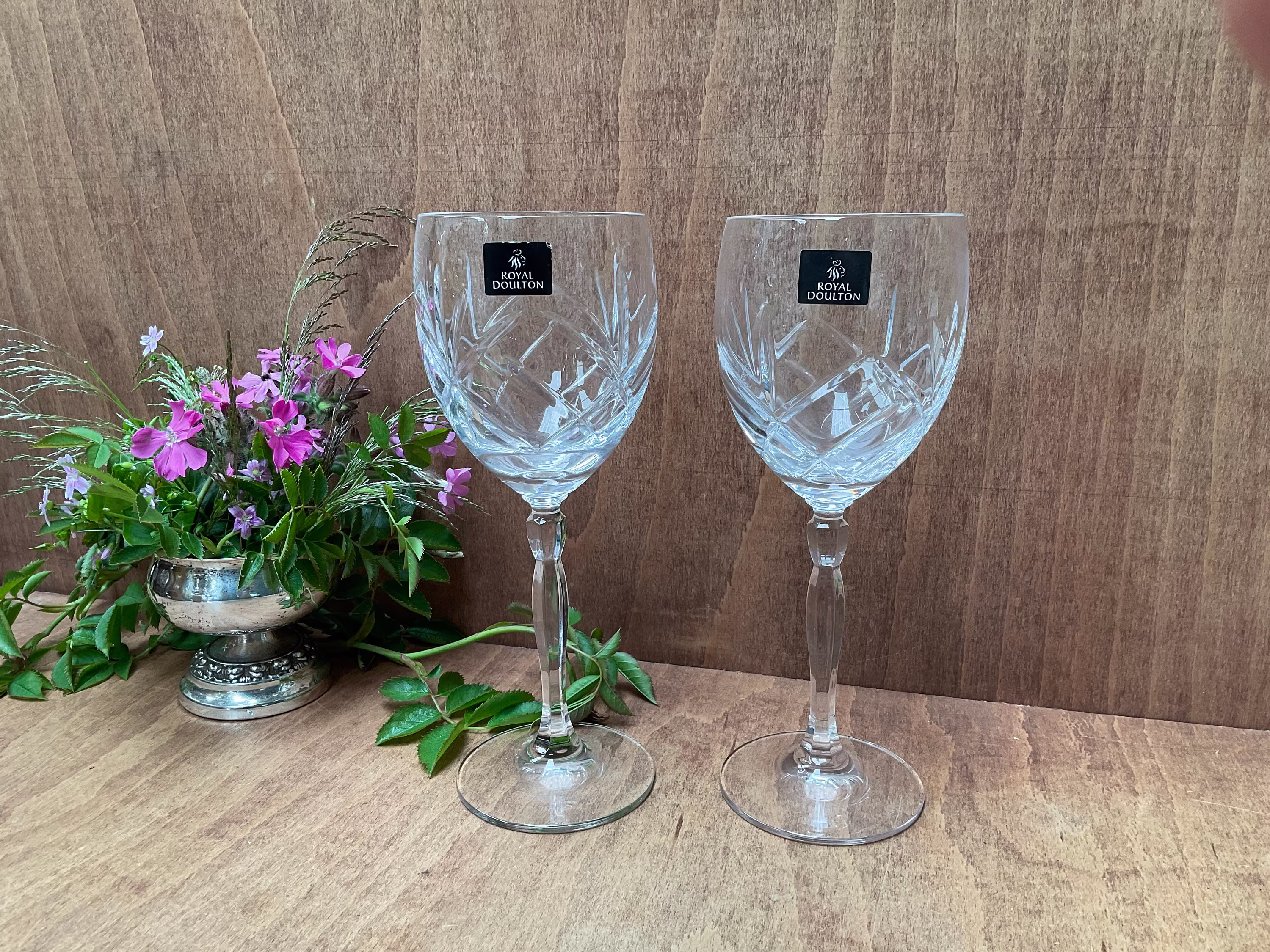 Pair Of Royal Doulton Daily Mail Cut Wine Glasses