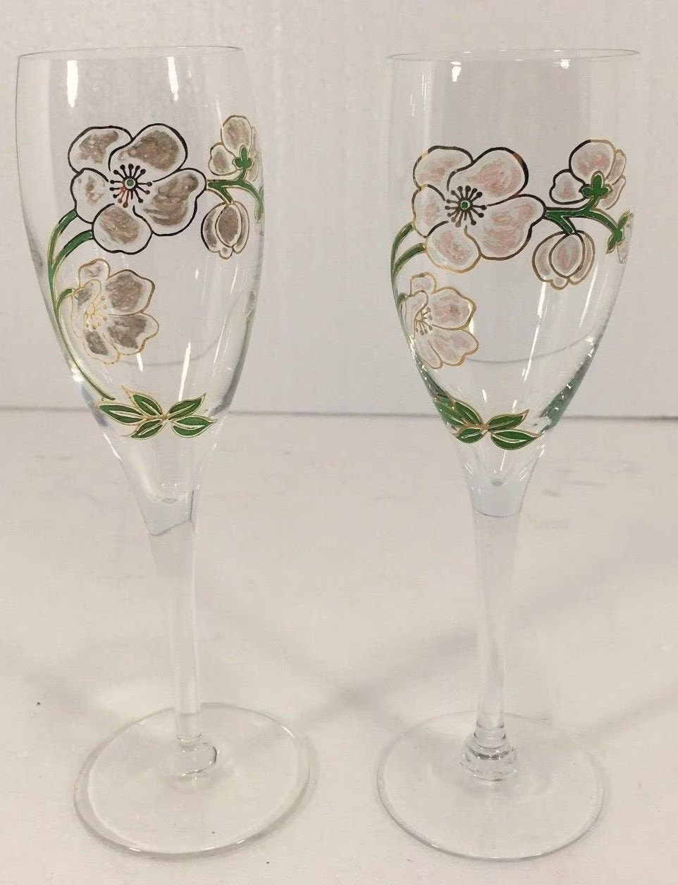 2 X Larger Size 21.5 cms Perrier Jouet Champagne Flutes Glasses La Belle Époque France 18 Cls Plus Free Glass Markers