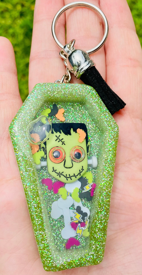 Frankenstein Coffin Shaker Keychain With Tassel