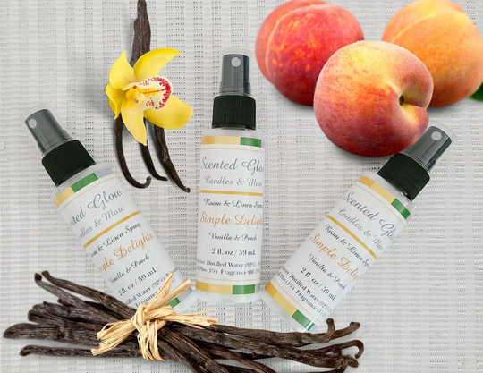 Simple Delights - Vanilla & Peach Room Linen Sprays Warm Scents Fruity Fruit Free Personalization