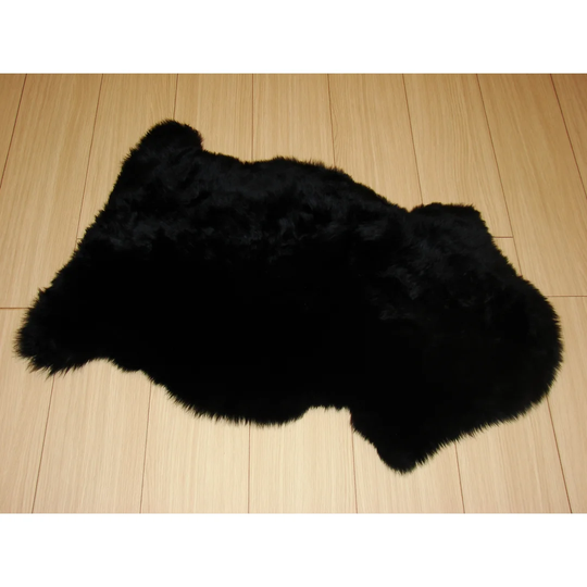 Long Wool Gold Star Sheepskin Black Rug