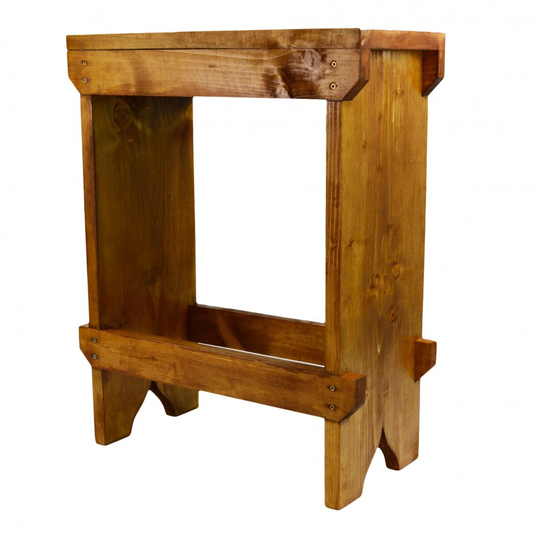Wooden High Bar Stool Rustic Shabby Chic Rectangle Seat Brown