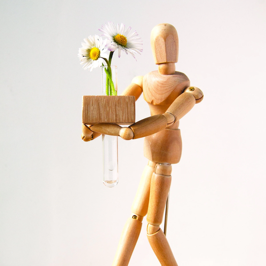Test Tube Vase, Magnetic Desk Accessory, Wooden Single Flower Bud Fridge Magnet, Desk Magnet