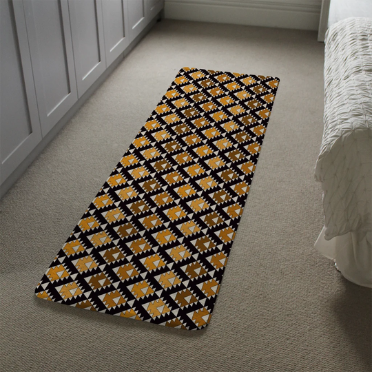 Kwak Repeated Triangles Background Designer Shaggy Black/Brown/Yellow Rug