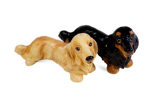 Dachshund Long Haired Handmade Cruet Set Mini Cream & Black | 6cm X 12cm