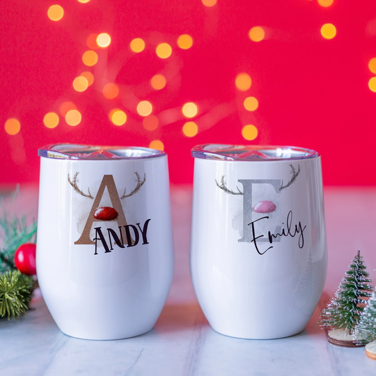 Personalised Christmas Wine Glass, Printed Insulated Gin Tumbler, Xmas, Mulled Cup, Secret Santa Gift For Friend
