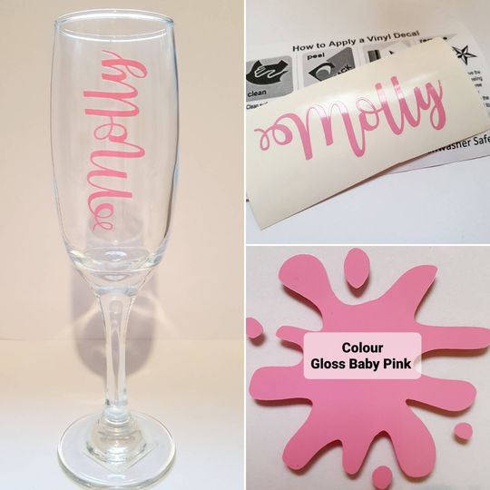 Personalised Vinyl Decal Sticker, Baby Pink Name Wine Glass Sticker, Personalised Gift, Wine Vinyls Pink, Wedding & Birthday Gift