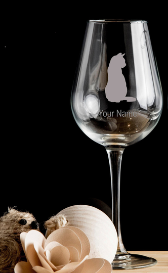 Cat Personalised Wine Glass Red Wine, White Wine - Hand Etched Gift Bartender.122