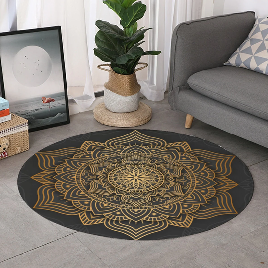 Golden Mandala Round Area Rug