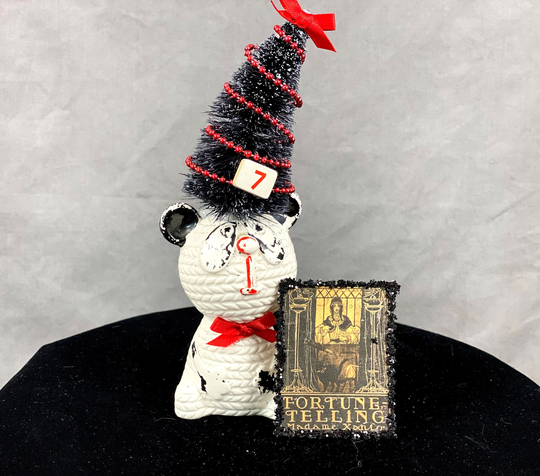 Halloween Decoration Vintage Panda Bear Fortune Teller Retro Display Ooak Decor Assemblage Art