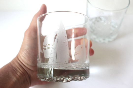 Pair Of Kc2 Sloop True North Whiskey Glasses, Low Ball Rocks, Cocktail Glass, Sailing Nautical Gift, Sailboat