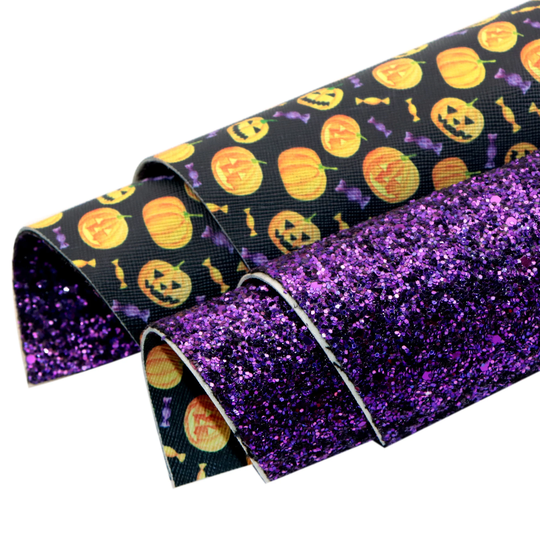 1Pc Halloween Printed Double Side Faux Leather Sheets, Earring Bows Making Fabric Sheet Material, Diy Craft Supplies, Pumpkin Candy Bat