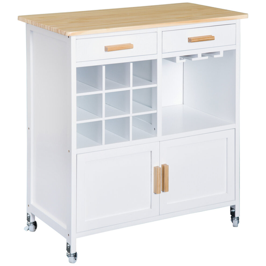 HOMCOM Rolling Kitchen Cart Island Wine Rack Serving Utility Trolley