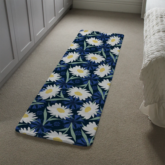 Lampe Daisies Designer Shaggy Navy/White/Yellow Rug