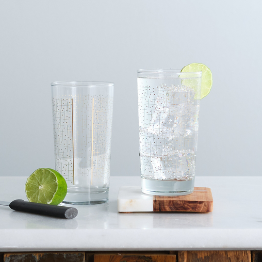 Ridgeway Geometric Mojito Collins Glasses Mid-Mod Design - Set Of 2