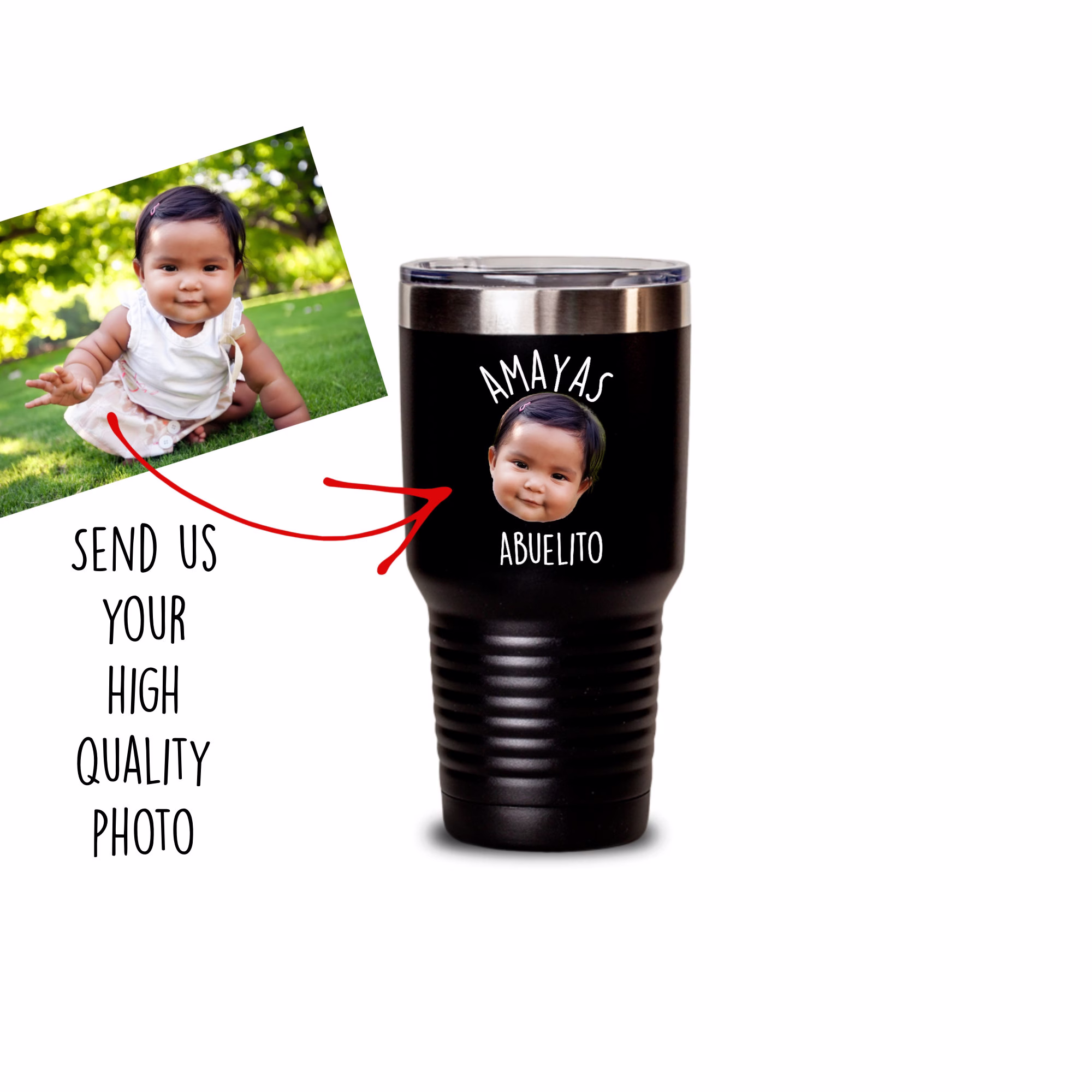 Spanish Custom Baby Face Tumbler, Abuelito Wine Glass, Personalized Mug, Mug For New Abuelo, Grandpa, Photo