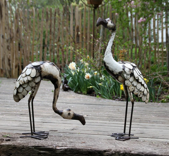 Metal Flamingo Garden Ornament Sculpture Art - Handmade Recycled Bird