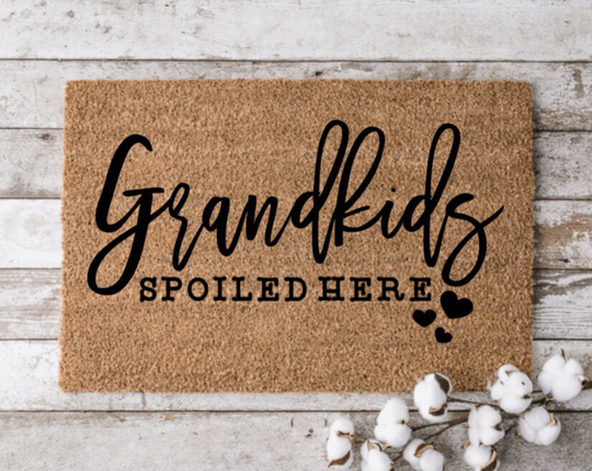Grandkids Spoiled Here | Welcome Mat Door Cheerful Gift Home Doormat Housewarming Love Your