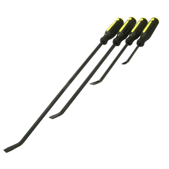 4Pc Heavy Duty Pry Bar Set -Wrecking Go Thru Crowbar- Striking Caps & Soft Grip