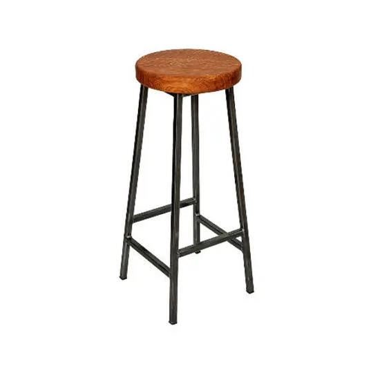 Bertie Broadoak-Brown - Steel Frame Industrial Bar Stool With Chunky Brown Oak Seat