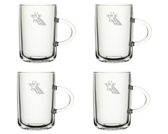 Giraffe Set Of 4 Tea Glasses Mug Coffee Glass - Hand Etched Glass.243