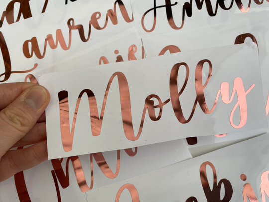 Rose Gold Vinyl | Personalised Name Sticker Chrome Custom Labels Pantry Kitchen Wedding Shiny Decal Christmas Eid