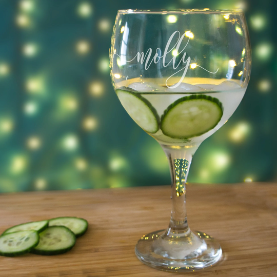 Personalised Gin Balloon Glass With Name in Script Calligraphy, Unique Gift For Her, Etched & Tonic Glasses, Custom