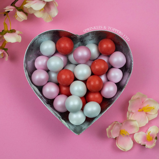 Red Pink & White Chocolate Balls | 20mm Sprinkles | 100G